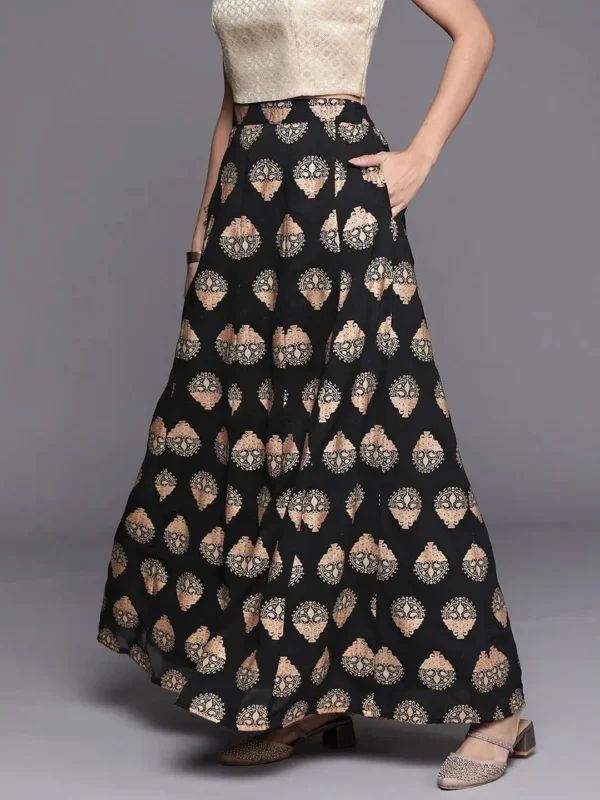 Black Printed Georgette Skirt