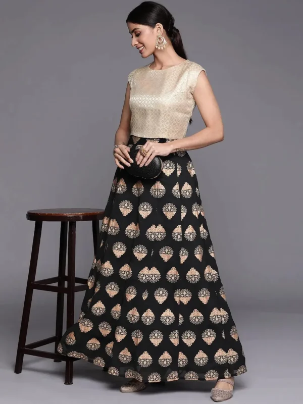 Black Printed Georgette Skirt - Image 3