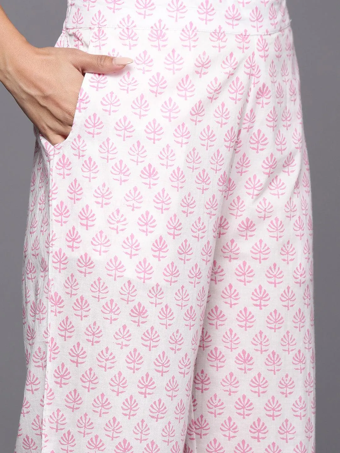 Ladies Pink Printed Cotton Straight Suit With Dupatta - Image 2