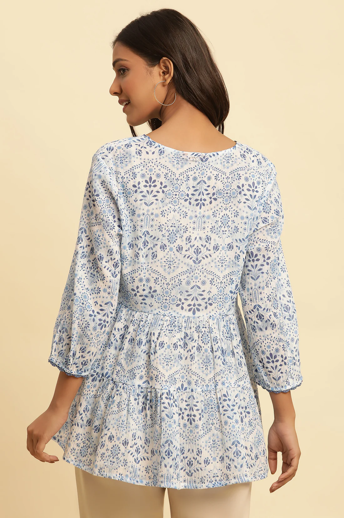 White Floral Printed Gathered Top - Image 4