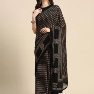 Women Black Printed Georgette Saree