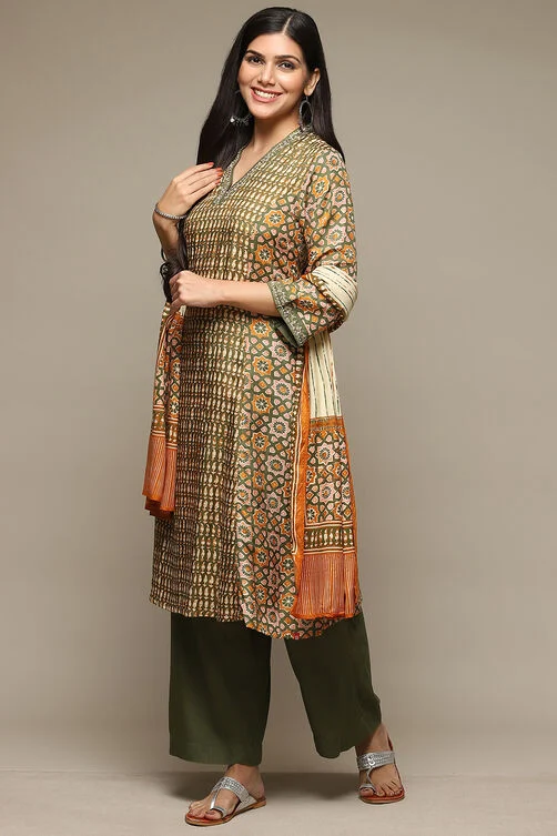 Women Green Modal A-Line Kurta Palazzo Suit Set - Image 7