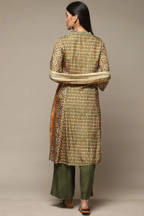 Women Green Modal A-Line Kurta Palazzo Suit Set - Image 5