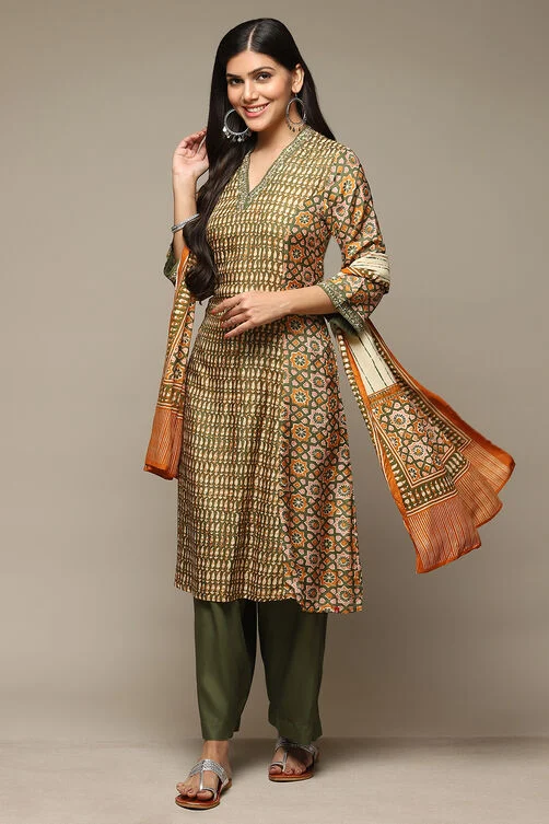 Women Green Modal A-Line Kurta Palazzo Suit Set - Image 4