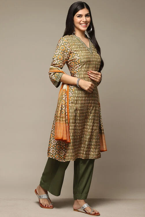 Women Green Modal A-Line Kurta Palazzo Suit Set - Image 3