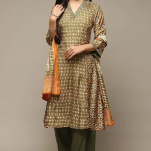 Women Green Modal A-Line Kurta Palazzo Suit Set