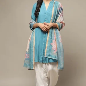 Women Turquoise Rayon Straight Kurta Salwar Suit Set
