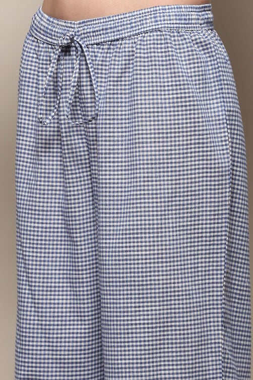 Women Blue Cotton Straight Suit Set - Image 6