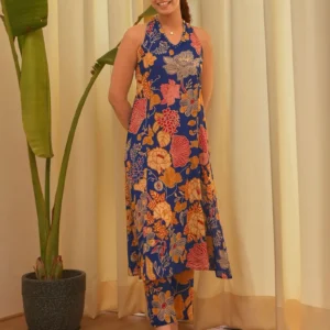 Women Royal Blue Printed Modal Kurta with Pants - Set